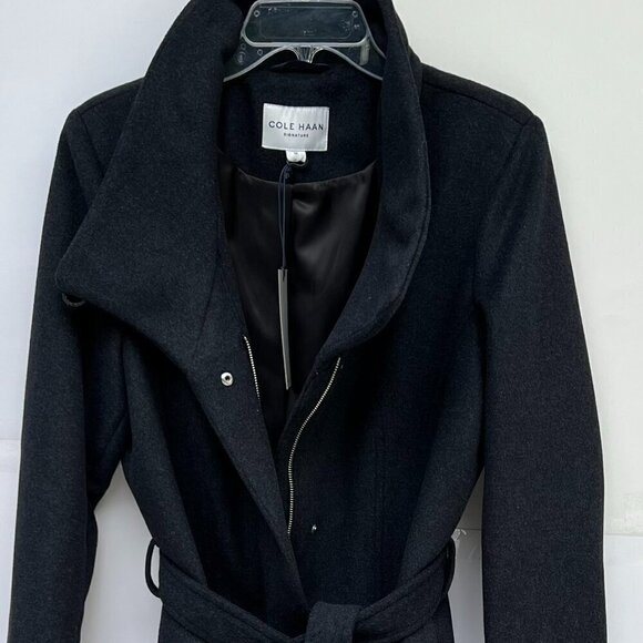 Cole Haan Signature Wool-Blend Wrap Coat in Charcoal Size L - Picture 5 of 12